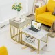 Modern nesting coffee table set featuring a faux marble top, gold steel frame, and a side table with a drawer for.