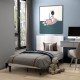 Twin platform bed with button tufted beige headboard, featuring sturdy construction and 7-inch under-bed storage space.