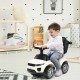 White 3-in-1 ride-on push car for toddlers with music, removable parental handle, and spacious storage for toys.
