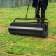 Metal push lawn roller in black, 36 x 12 inches, for leveling lawns and gardens, easy to maneuver with U-shaped handle.