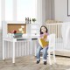 Kids desk and chair set in white with hutch and bookshelves, perfect for study and organization in small spaces.