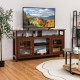 58" brown TV stand with 2 cabinets and open shelves, designed for stability and storage in living rooms or studies.