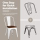 Set of 4 Tolix style metal dining chairs with white frame and wood seat, ideal for kitchen or dining room use.