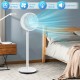 Portable 9-inch oscillating pedestal fan in white with adjustable height, 3 speeds, and quiet operation for home or.