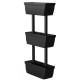 3-tier freestanding vertical plant stand with three large black pots, ideal for gardening indoors or outdoors.