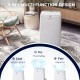 Portable 12000 BTU air conditioner in white with remote, featuring cooling, dehumidifying, and fan modes for spaces up.