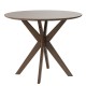 Round 36-inch wood dining table with intersecting pedestal base, solid wood legs, ideal for home or café use.