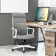 Adjustable gray mesh office chair with heating support headrest, designed for optimal comfort and ventilation in home.