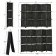 6-panel black folding room divider with hand-woven fiber design and 2 display shelves for versatile home decor.