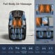 Full body massage chair in black featuring air massage, heat therapy, and adjustable positions for ultimate relaxation.