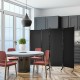 4-panel black room divider with a sturdy steel frame, ideal for creating privacy in living rooms or offices.