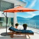 10FT offset umbrella in orange with 8 ribs and cross base, providing adjustable shade for outdoor relaxation.