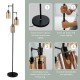 Retro floor lamp with three amber glass shades, stable iron base, ideal for living room or office lighting.