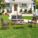 4-piece outdoor patio rattan furniture sofa set with acacia wood frame, perfect for garden relaxation and gatherings.