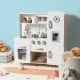 Vintage play kitchen set with water dispenser, stove, sink, and ample storage for imaginative kids' cooking fun.