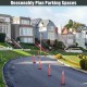 Orange traffic delineator post cone with reflective collars, ideal for guiding traffic and marking parking spaces.