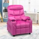 Kids recliner chair in pink with cup holders and footrest, designed for comfort and relaxation in living rooms or.