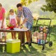 Heavy-duty black folding utility shopping cart with spacious baskets, maneuverable wheels, and ergonomic handle for.