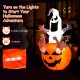 6 feet Halloween blow-up pumpkin decoration with built-in LED light, featuring a ghost and spooky design for outdoor.