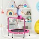 Kids trampoline with pink padded cover and full handrail, designed for safe indoor jumping and energy burning.