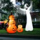 12 feet Halloween inflatable ghost with LED lights, perfect for spooky outdoor decor and nighttime displays.