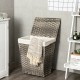 Handwoven gray laundry hamper with removable liner and flip lid, perfect for bathrooms and laundry rooms.