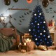 Black 6 feet hinged artificial Halloween Christmas tree with blue and white ornaments, perfect for festive indoor.