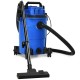 Blue 6.6-gallon wet dry vacuum cleaner with 4.8 HP motor, hose, and wheels for easy maneuverability and cleanup.