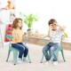 Set of 2 green stackable kids chairs made of premium steel, perfect for home, school, or nursery activities.