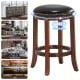 Backless 24-inch swivel bar stool with PU leather seat and rubber wood legs, perfect for kitchen or bar use.