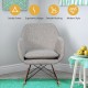 Gray accent upholstered rocking armchair with linen fabric, steel and beech wood construction, ideal for living room.