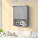 Wall-mounted dark gray bathroom storage cabinet with two doors and an open shelf, ideal for compact spaces.