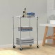 3-tier rolling utility cart with a sleek metal design, perfect for storing towels and toiletries in the bathroom.
