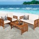 4-piece patio furniture set featuring acacia wood frame, beige cushions, perfect for garden or balcony relaxation.