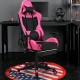 Pink PU leather gaming chair with adjustable features, USB massage lumbar pillow, and retractable footrest for comfort.