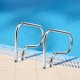 Stainless steel swimming pool handrail with base plate, featuring a curved design for easy grip and stability.