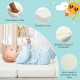 Tri-fold memory foam baby mattress with rounded corners, removable cover, and carrying bag for easy travel and storage.