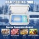 Portable 53 QT dual-zone car refrigerator with rapid cooling, large capacity, and wheels for easy transport.