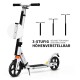 Folding adjustable kick scooter in white, made of aluminum alloy, suitable for kids and adults, with 8" wheels.