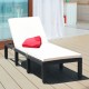 Height adjustable rattan lounge chair with white cushion, perfect for patio or poolside relaxation.