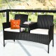 Wicker patio conversation set with removable cushions, featuring a tempered glass table, ideal for garden or balcony.