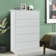 White 5-drawer dresser made of solid PB board and MDF, perfect for organizing clothes and toys in any room.