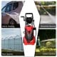 High pressure washer in red with hose reel, providing 3000 PSI for versatile vehicle, household, and garden cleaning.