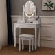 Elegant white makeup vanity dressing table set with a cushioned stool, showcasing large storage space and dimmable.