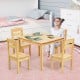 Kids pine wood table and chair set with 1 table and 4 chairs, ideal for indoor or outdoor use.