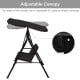 Adjustable canopy on the black steel frame loveseat swing glider, providing shade for outdoor relaxation.