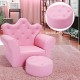 Pink children's upholstered princess sofa with matching ottoman, featuring diamond decoration, perfect for playrooms.
