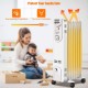 Front view of a 1500 W electric portable oil-filled radiator heater showcasing its sleek design and adjustable.