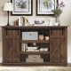 Brown sliding barn TV stand console table with rustic doors, accommodating TVs up to 60", perfect for versatile storage.
