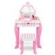 Toddler vanity set with detachable mirror, pink accents, and practical drawer for cosmetics, perfect for children's.
